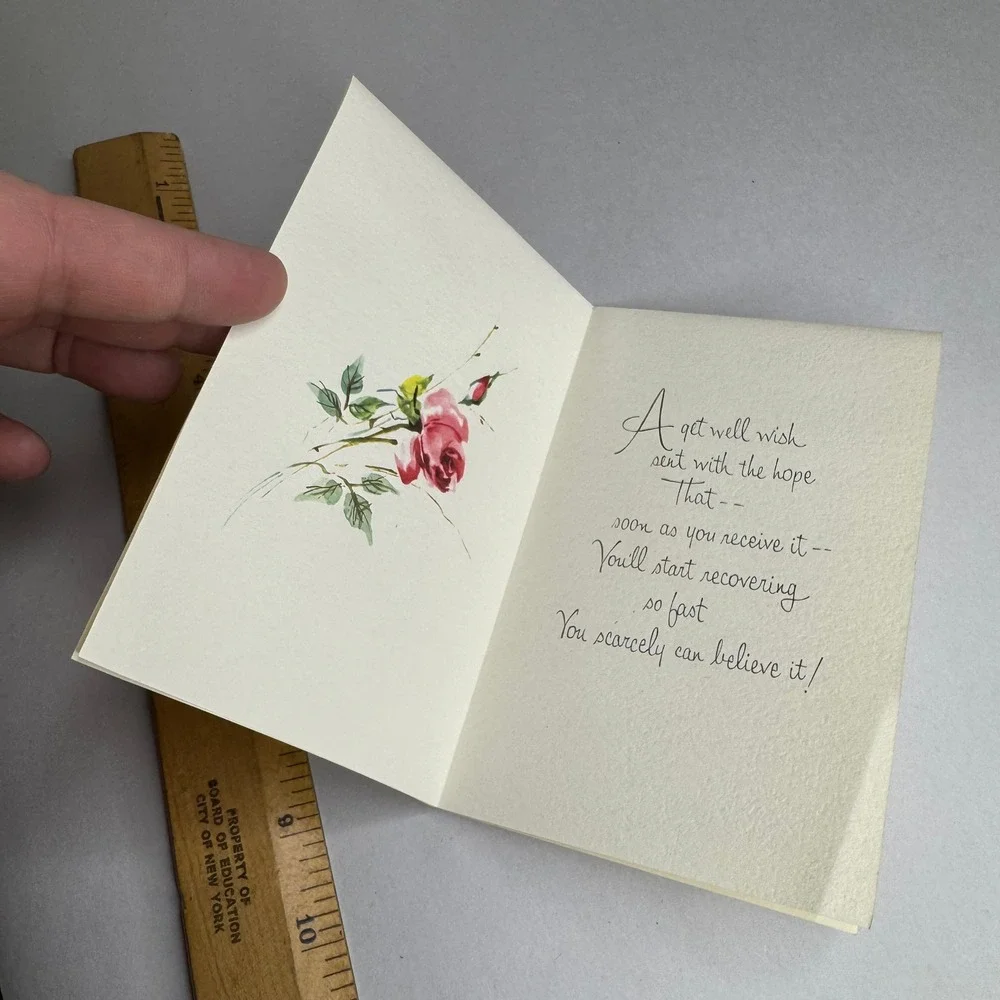Vintage Fairfield Get‎ Well Greeting Card Pink Roses Floral Made in USA